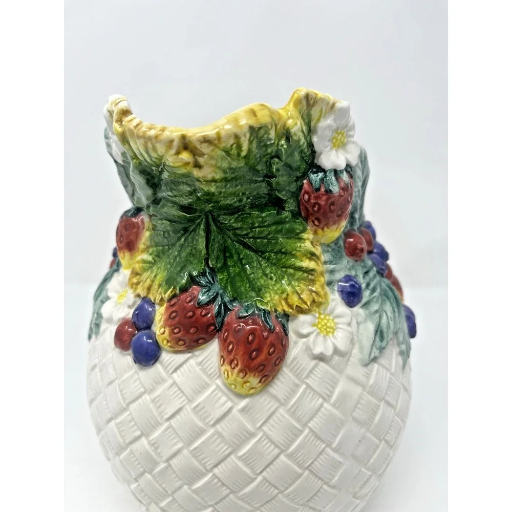 Fitz & Floyd‎ Berry Patch 1995 Ribbon Handle Pitcher Bouquet Holder